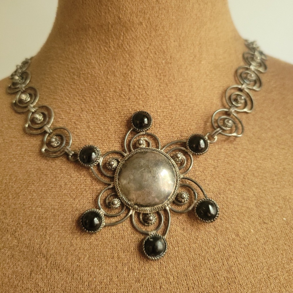 Vintage MCM Artisan Hand-Wrought .925 Wire Spiral Statement Necklace Swirl  16.5